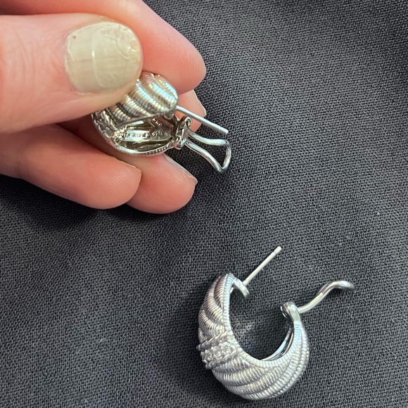 Judith Ripka Sterling Silver Diamonique Hoop Huggie Earrings - Picture 3 of 4